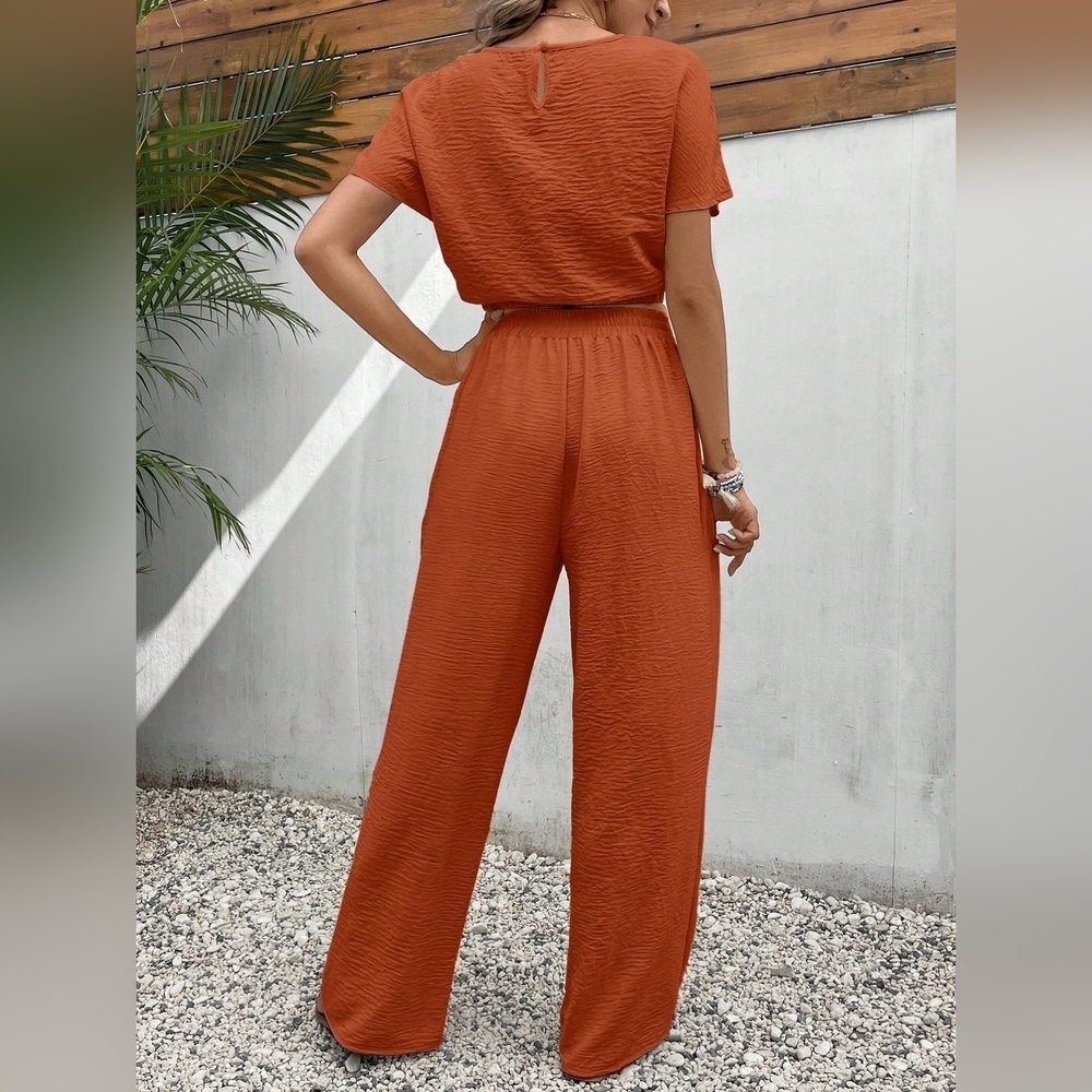COPY - Women's Pants Set Loose Texture Solid Color Casual Two Piece Suit - Picture 3 of 6
